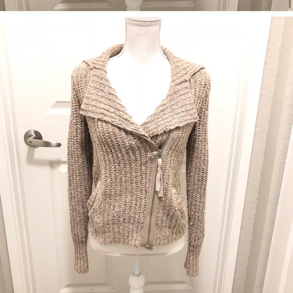Free people knit cream beige long sleeve motto jacket sweater